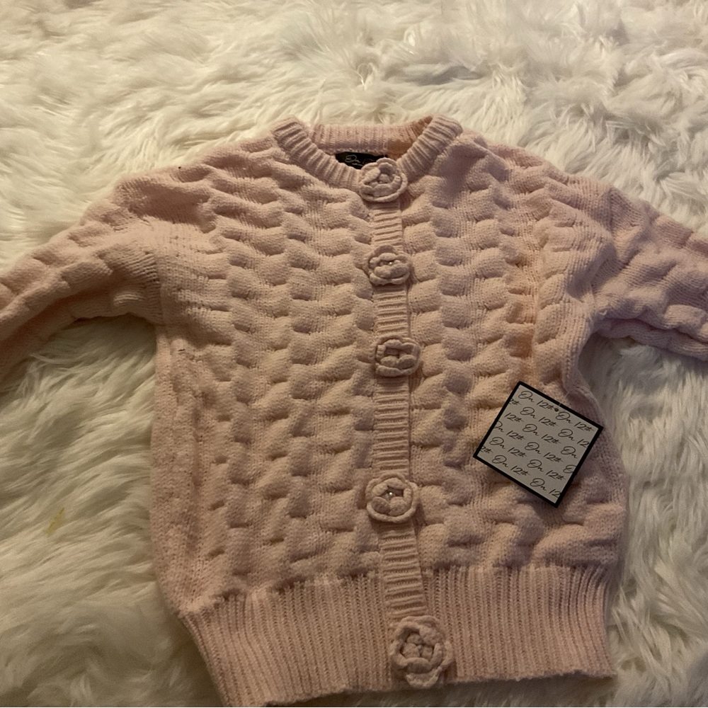 Pink Knit Cardigan with Floral Buttons